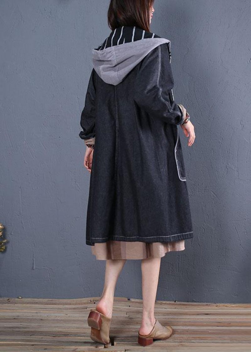 Fashion Plus Size Trenchcoat Höstsvart Överrock Med Huva - Trenchcoats för kvinnor