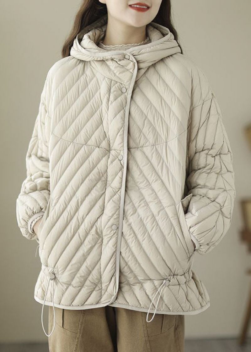 Fin Beige Hooded Dragstring Duck Down Puffer Coat Vinter