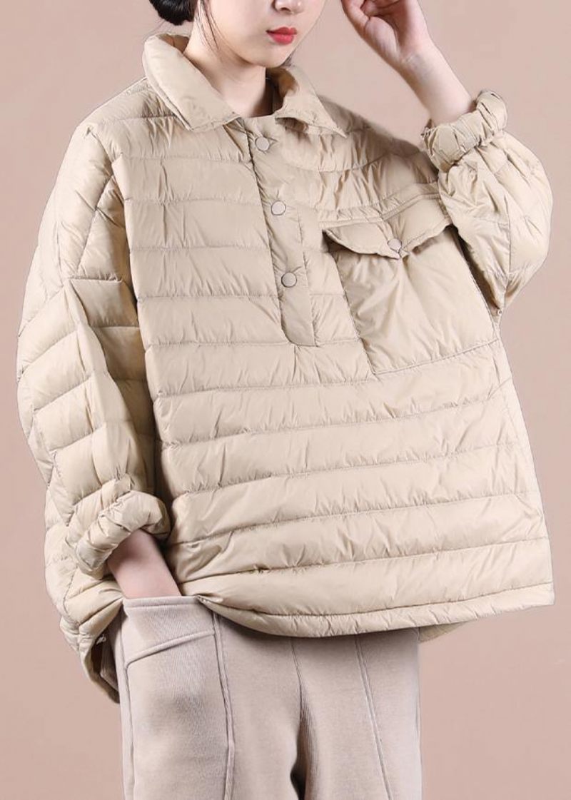 Fin Khaki Dunrock Trendiga Plus Size Snöjackor Kavajfickor Kvinnor Vinter Ytterkläder - Khaki