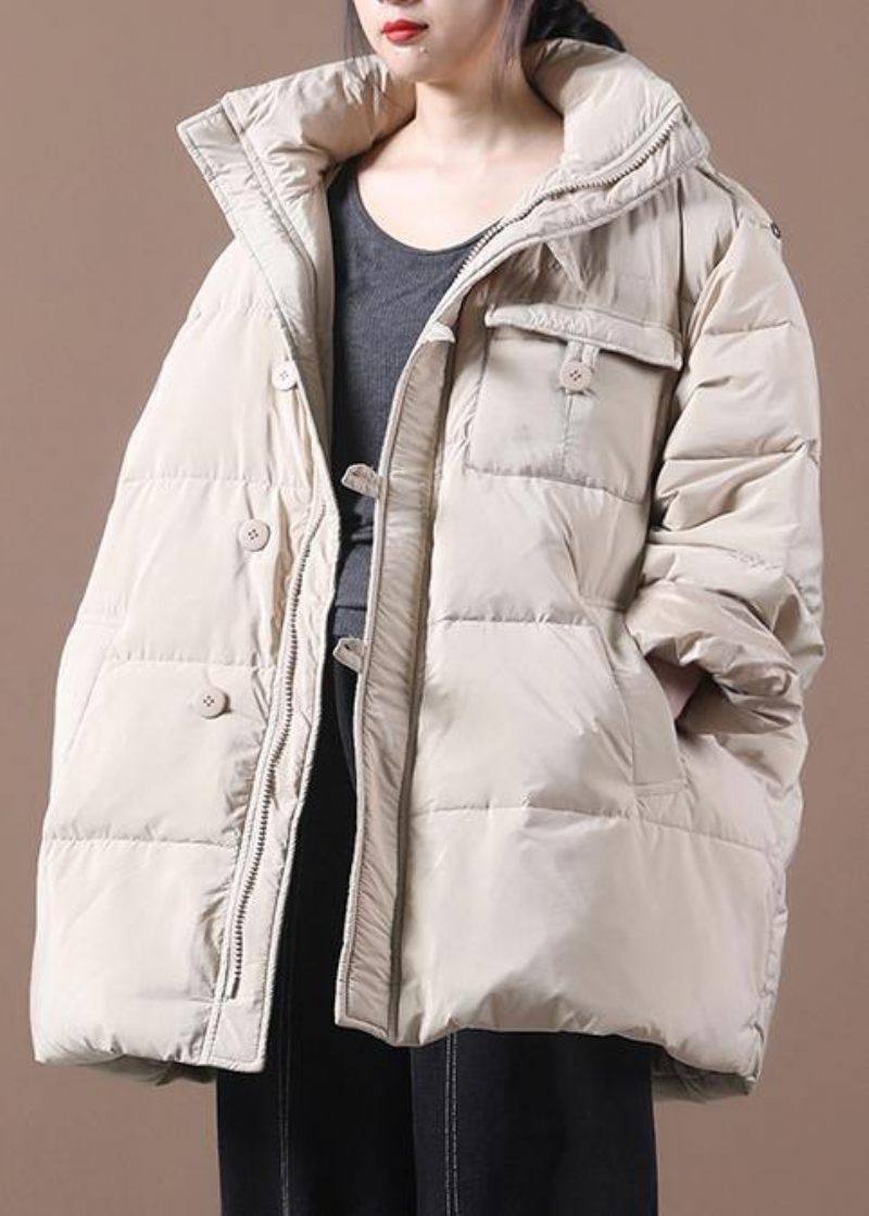 Fin Khaki Plus Size Kläder Parkas Huva Dragkedja Elegant Vinter Ytterkläder