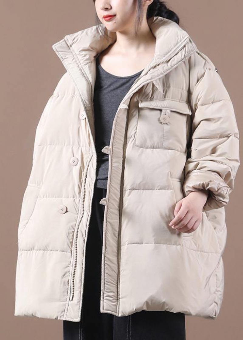 Fin Khaki Plus Size Kläder Parkas Huva Dragkedja Elegant Vinter Ytterkläder - Svart