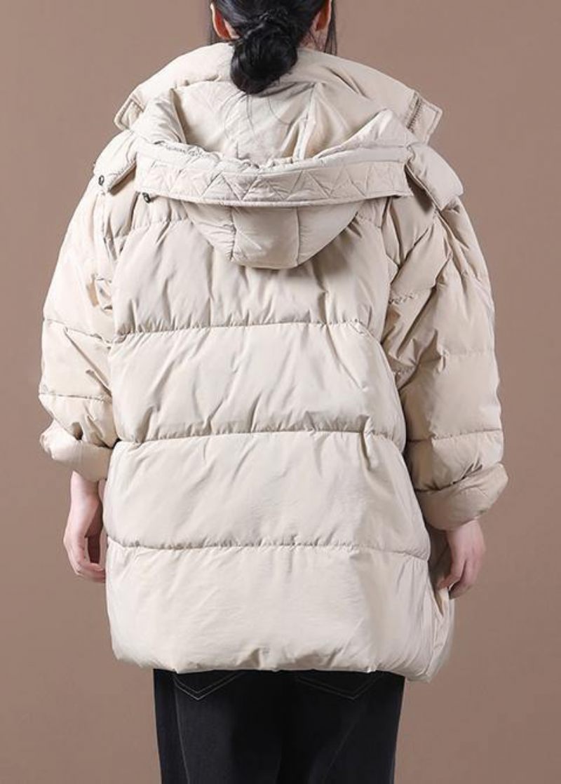 Fin Khaki Plus Size Kläder Parkas Huva Dragkedja Elegant Vinter Ytterkläder - Svart