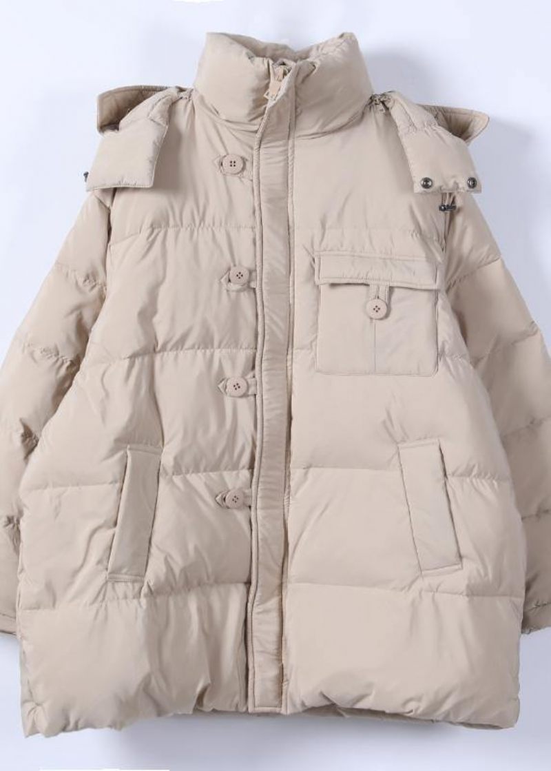 Fin Khaki Plus Size Kläder Parkas Huva Dragkedja Elegant Vinter Ytterkläder - Svart