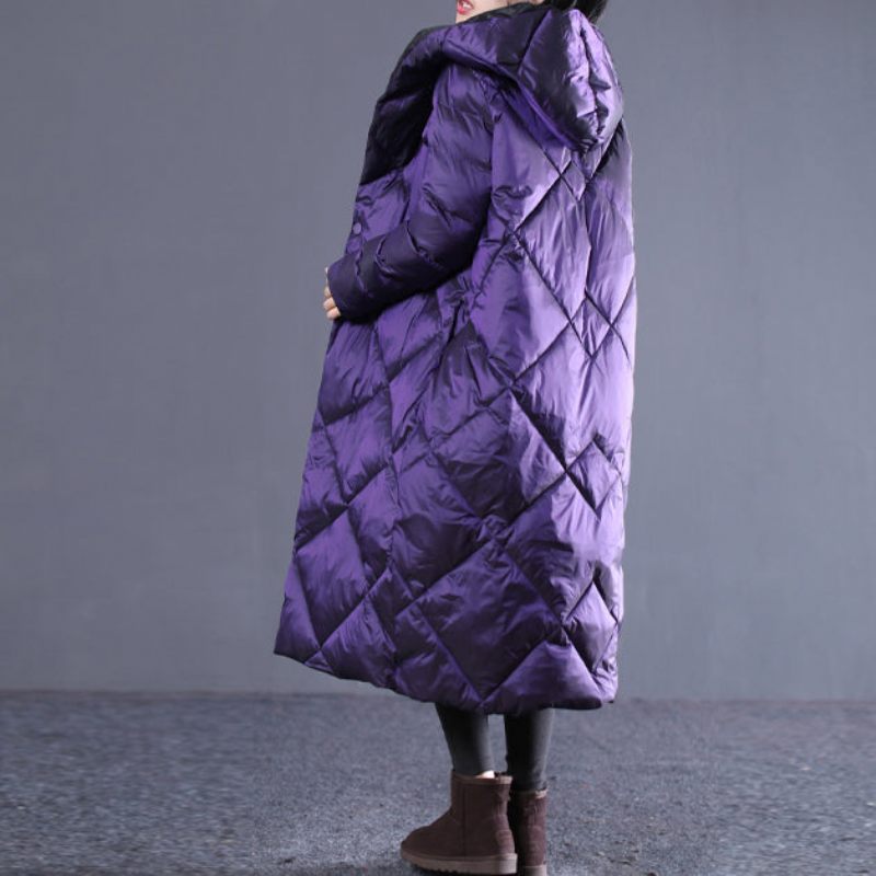 Fin Lila Vinter Oversize Huva Parka Lyxiga Fickor Bomullsöverrock Med Dragkedja - M/Bust-110Cm