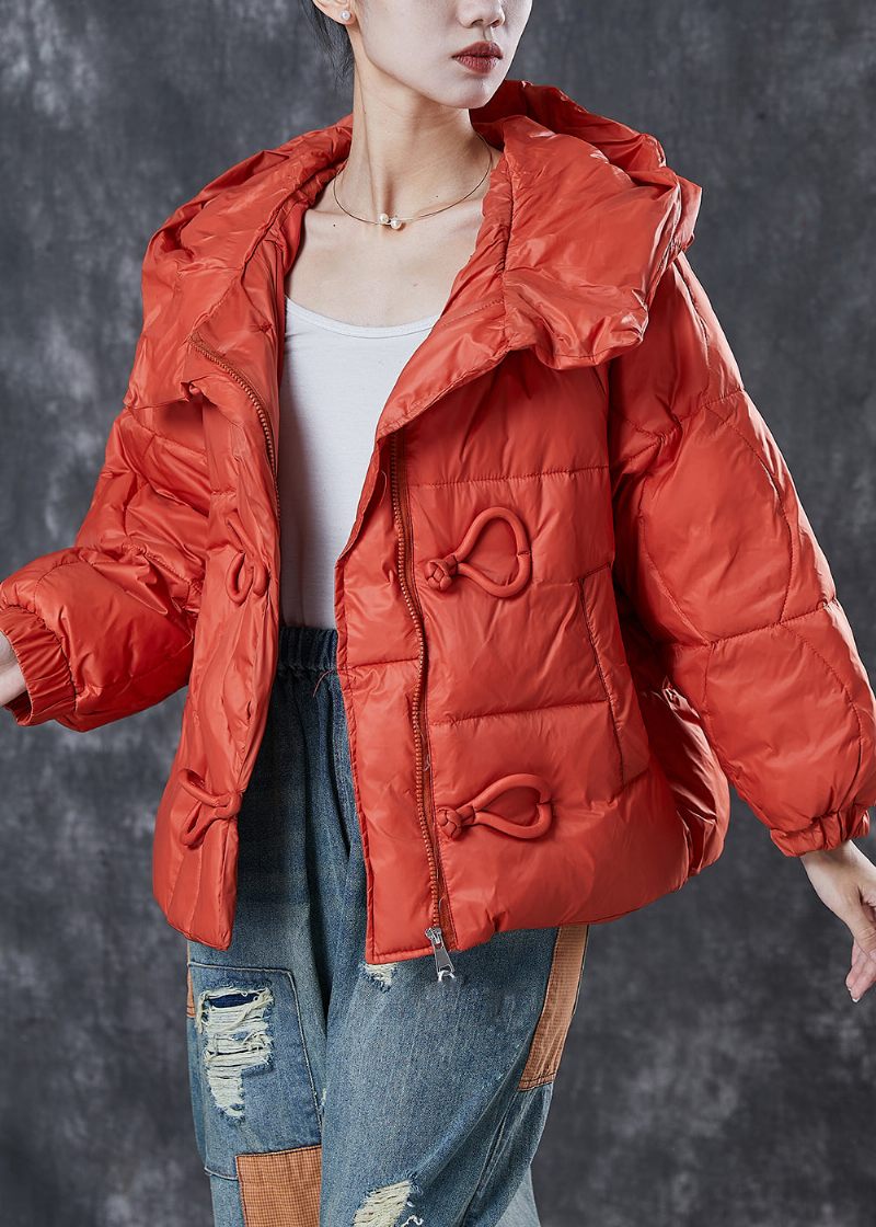 Fin Orange Huva Dragsko Duck Down Puffer Coat Vinter - Dunjackor för kvinnor