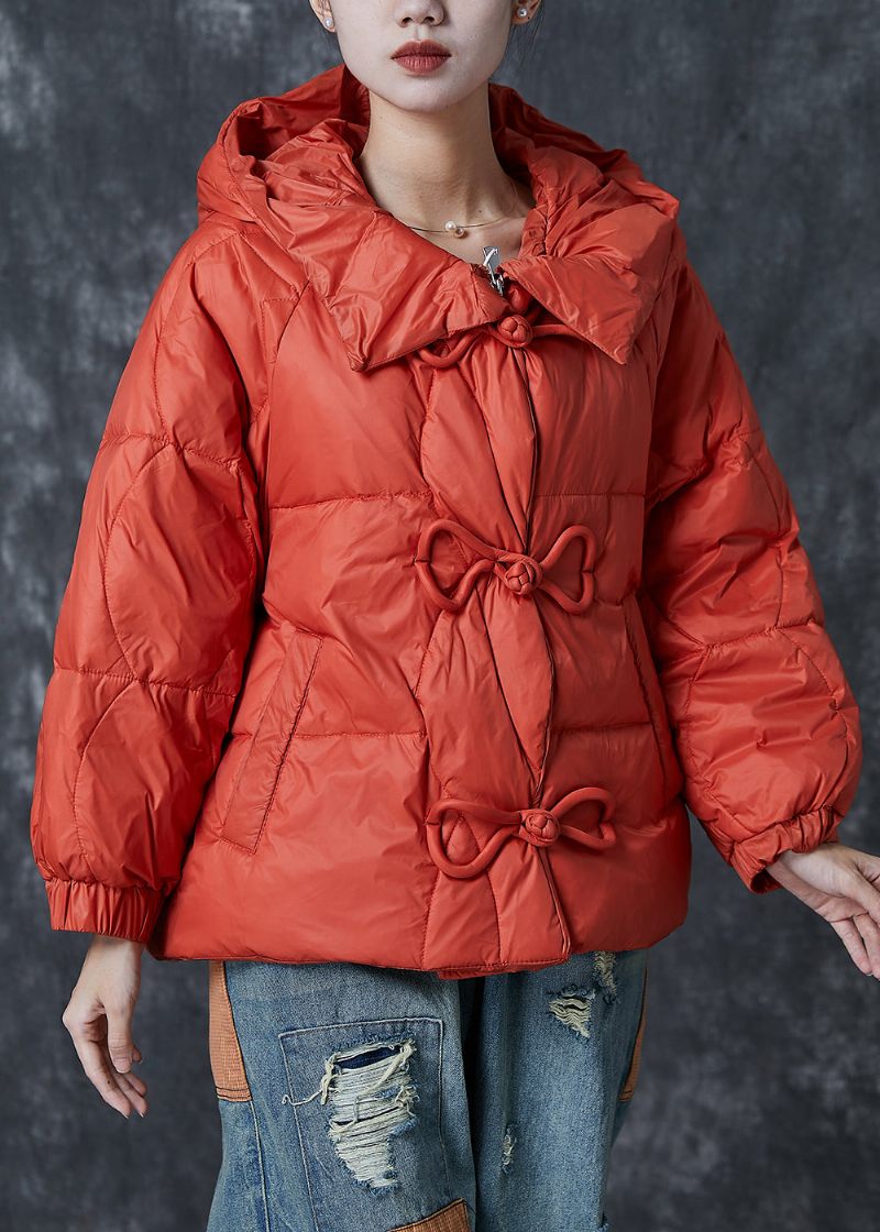 Fin Orange Huva Dragsko Duck Down Puffer Coat Vinter - Dunjackor för kvinnor