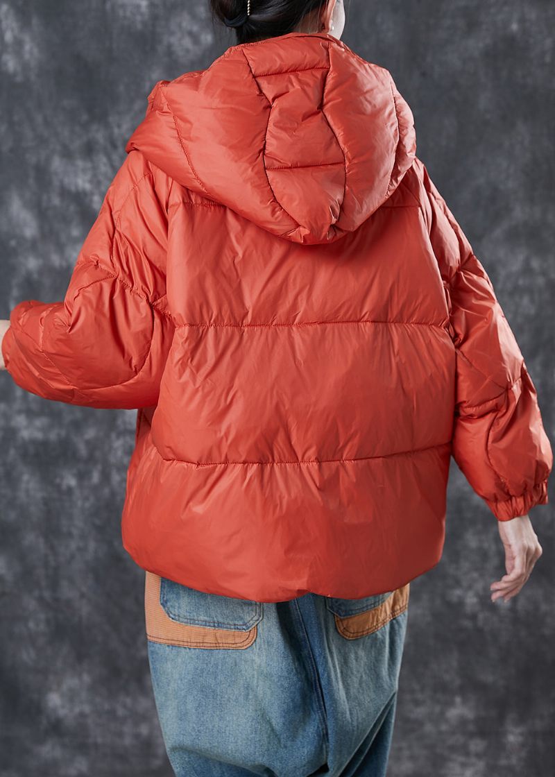 Fin Orange Huva Dragsko Duck Down Puffer Coat Vinter - Dunjackor för kvinnor