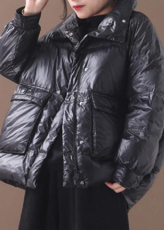 Fin Plus Size Dam Parkas Vinterkappa Svart Ståkrage Varm