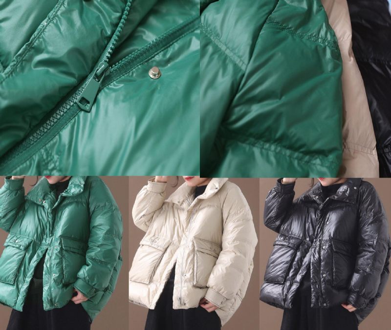 Fin Plus Size Dam Parkas Vinterkappa Svart Ståkrage Varm - Dunjackor för kvinnor