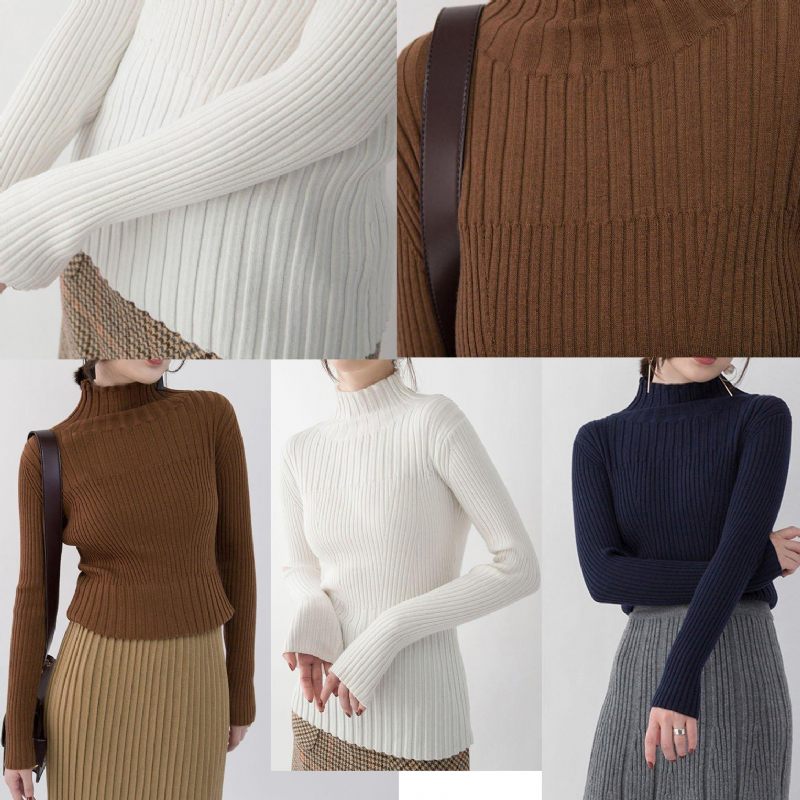 Fin Vit Blus Av Ren Ull I Plus Storlek Turtleneck Reseblus Ny Klädesröja - Vit