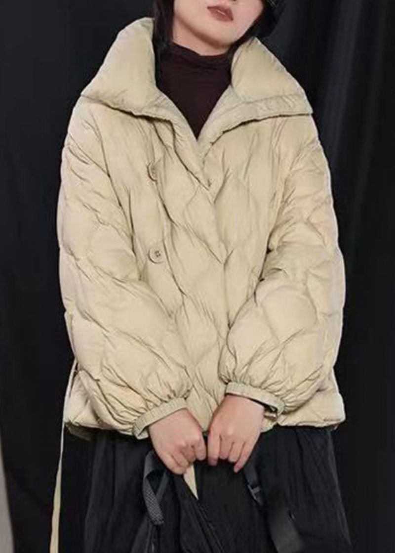 Fina Khaki Loose Stand Krage Fickor Vinter Duck Down Puffer Coat