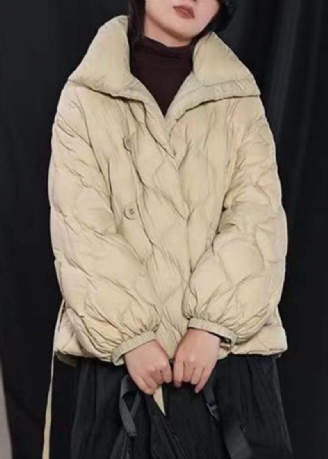 Fina Khaki Loose Stand Krage Fickor Vinter Duck Down Puffer Coat