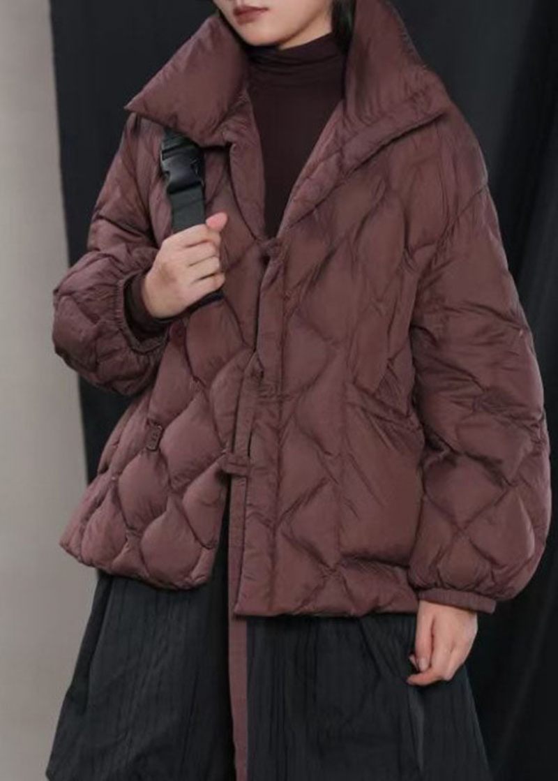 Fina Khaki Loose Stand Krage Fickor Vinter Duck Down Puffer Coat - Grå