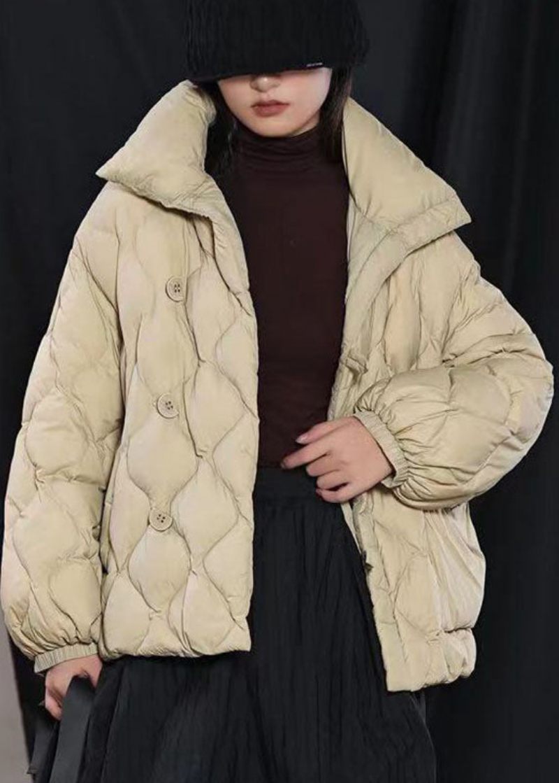 Fina Khaki Loose Stand Krage Fickor Vinter Duck Down Puffer Coat - Grå