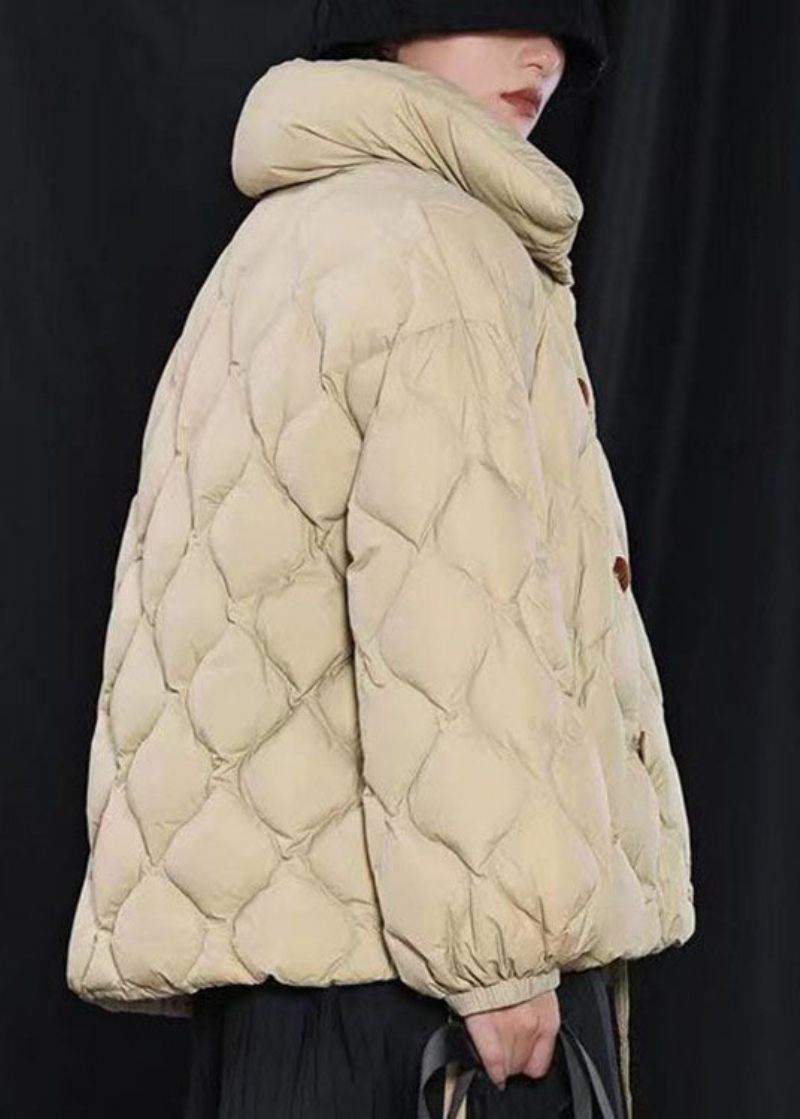 Fina Khaki Loose Stand Krage Fickor Vinter Duck Down Puffer Coat - Grå