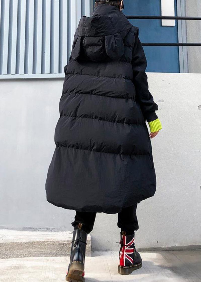 Fina Plus Size-kläder Vinterjacka Vinterkappor Svarta Ärmlösa Parkas Med Huva För Kvinnor - Dunjackor för kvinnor