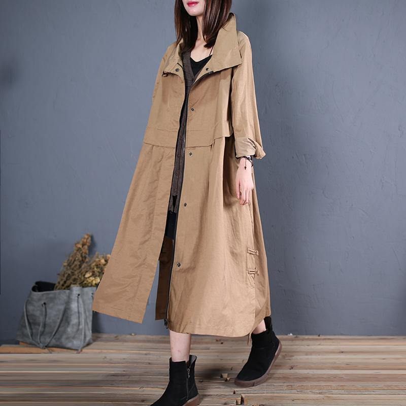 Fina Plus Size Långa Kappor Höst Ytterkläder Khaki Sida Öppen - Trenchcoats för kvinnor