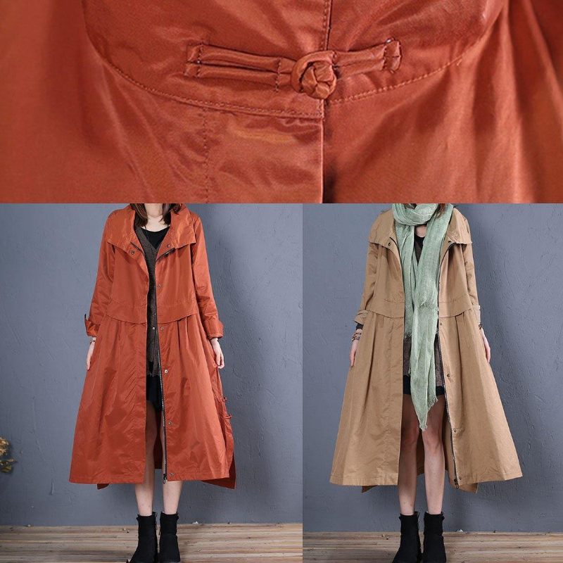 Fina Plus Size Långa Kappor Höst Ytterkläder Khaki Sida Öppen - Trenchcoats för kvinnor