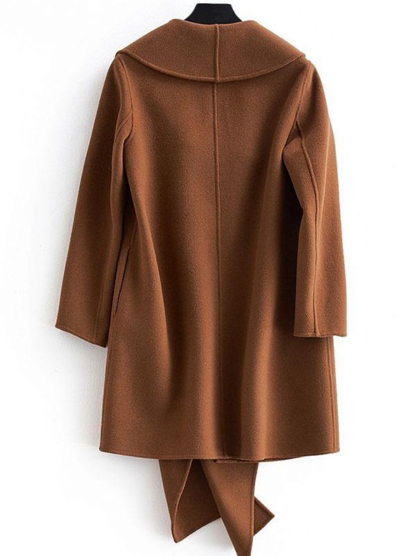 Fina Plus Size Långärmade Ytterkläder Bruna Fickor Yllerockar Dam - Trenchcoats för kvinnor