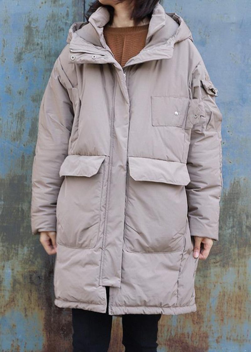 Fina Trendiga Plus Size Jackor Kappor Vinter Ytterkläder Khaki Hooded