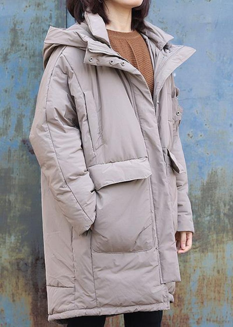 Fina Trendiga Plus Size Jackor Kappor Vinter Ytterkläder Khaki Hooded - Dunjackor för kvinnor