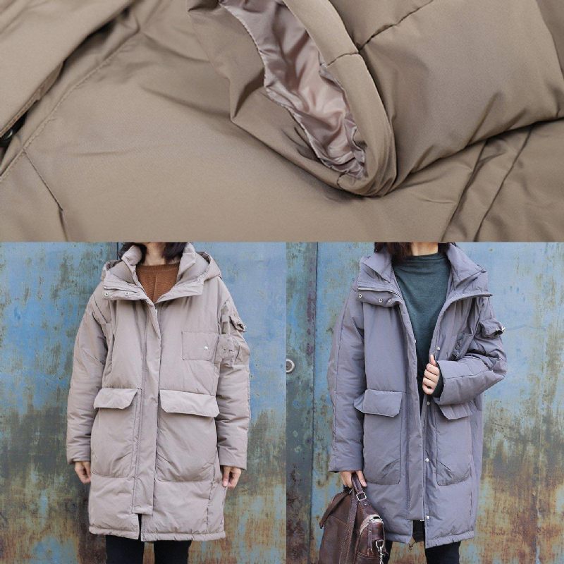 Fina Trendiga Plus Size Jackor Kappor Vinter Ytterkläder Khaki Hooded - Dunjackor för kvinnor