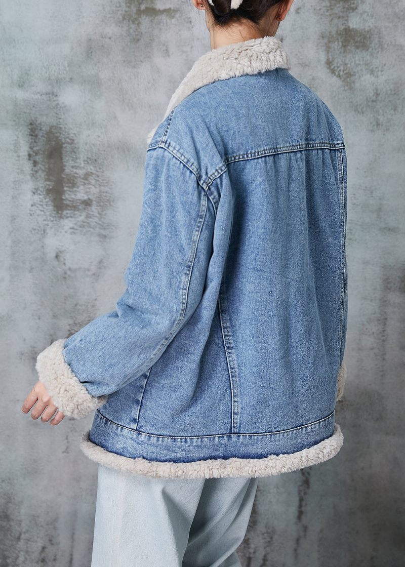 Fine Denim Blå Tjock Fleece Ull Fodrade Jackor Vinter - Vinterkappor för kvinnor