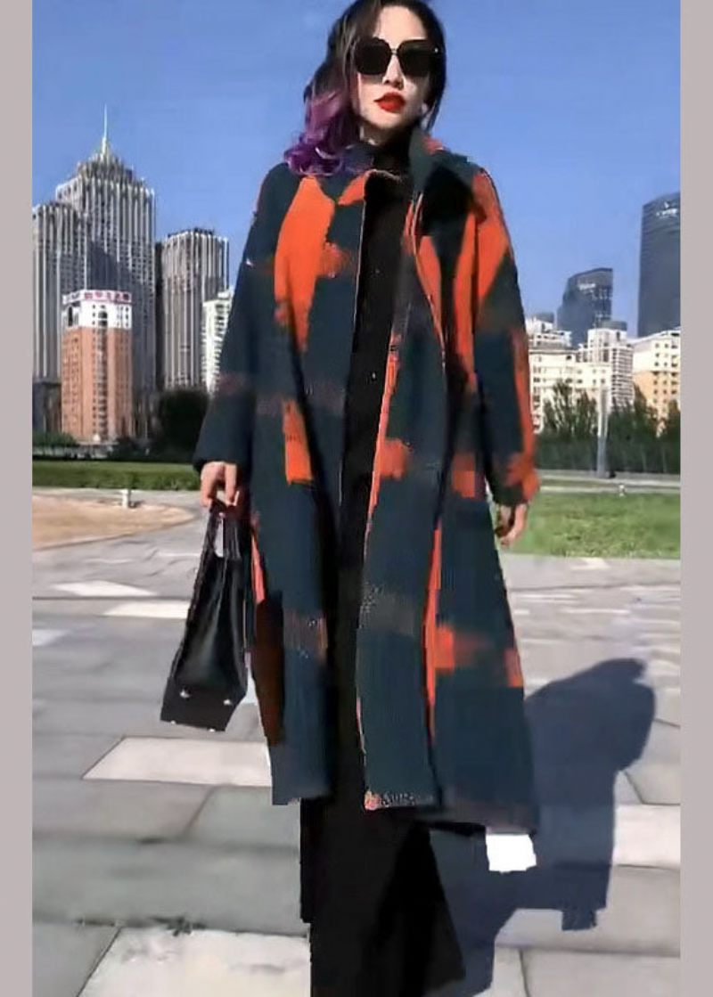 Fint Orange Print Woolen Loose Circle Winter Trenchcoats