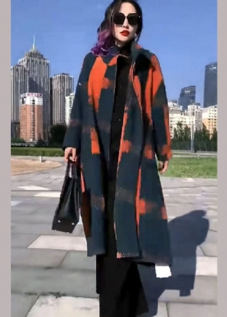 Fint Orange Print Woolen Loose Circle Winter Trenchcoats