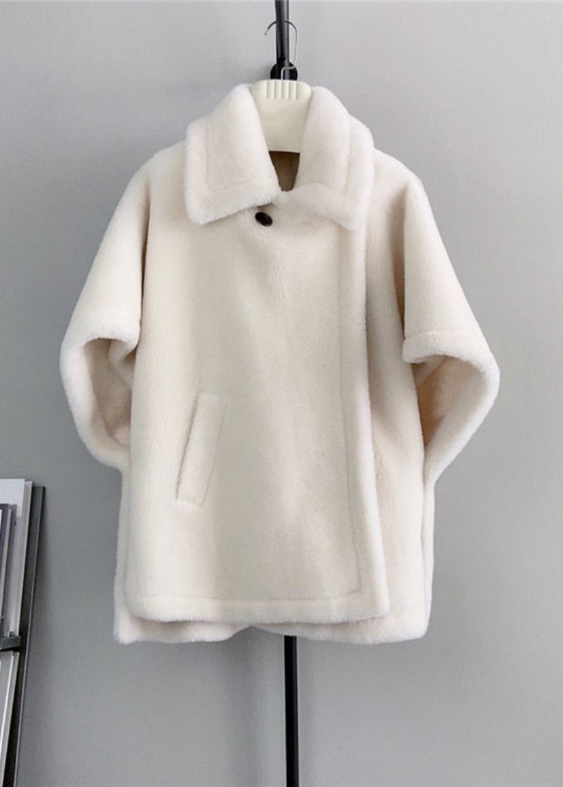 Fransk Beige Fyrkantig Krage Fickor Ull Cape Coats Vinter