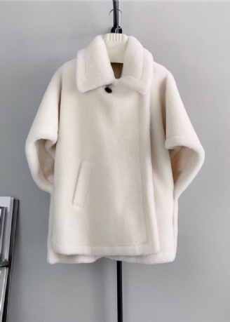 Fransk Beige Fyrkantig Krage Fickor Ull Cape Coats Vinter