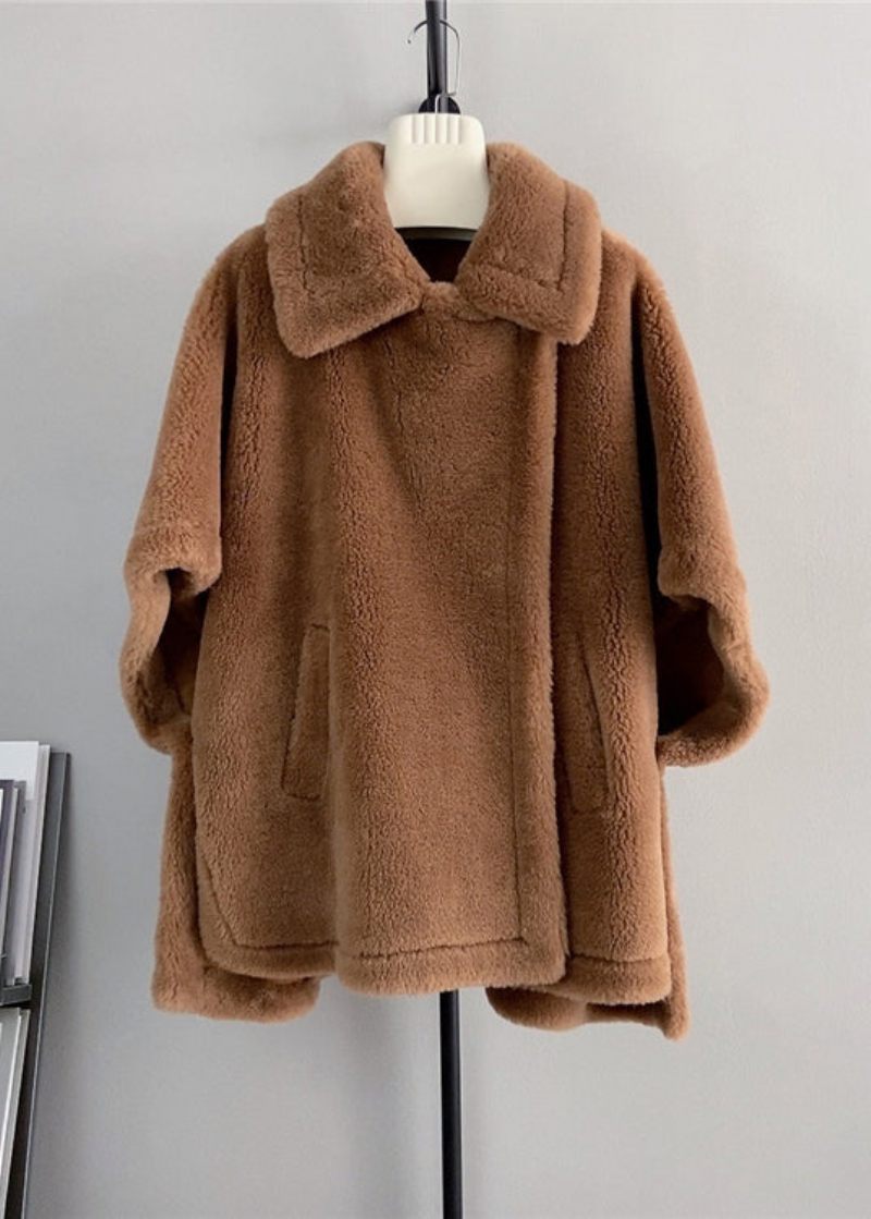 Fransk Beige Fyrkantig Krage Fickor Ull Cape Coats Vinter - Ullrockar för kvinnor