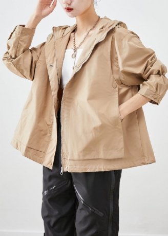 Fransk Khaki Hooded Oversized Cotton Coat Outwear Fall