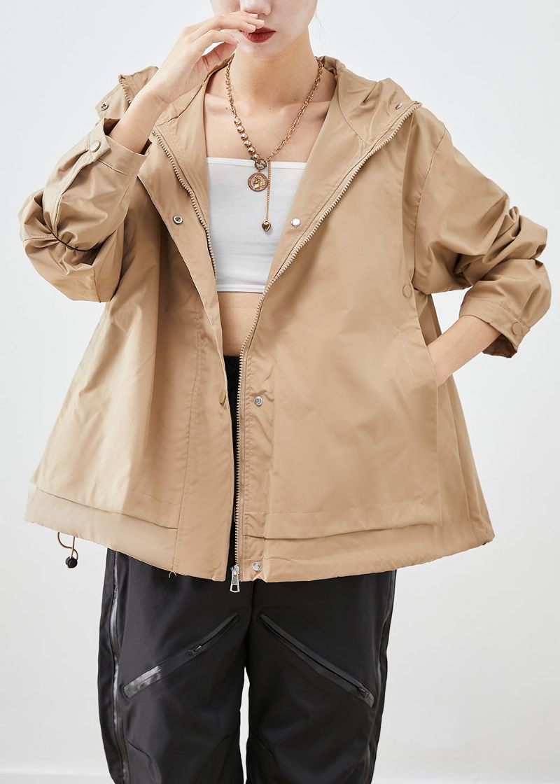 Fransk Khaki Hooded Oversized Cotton Coat Outwear Fall - Vinterkappor för kvinnor