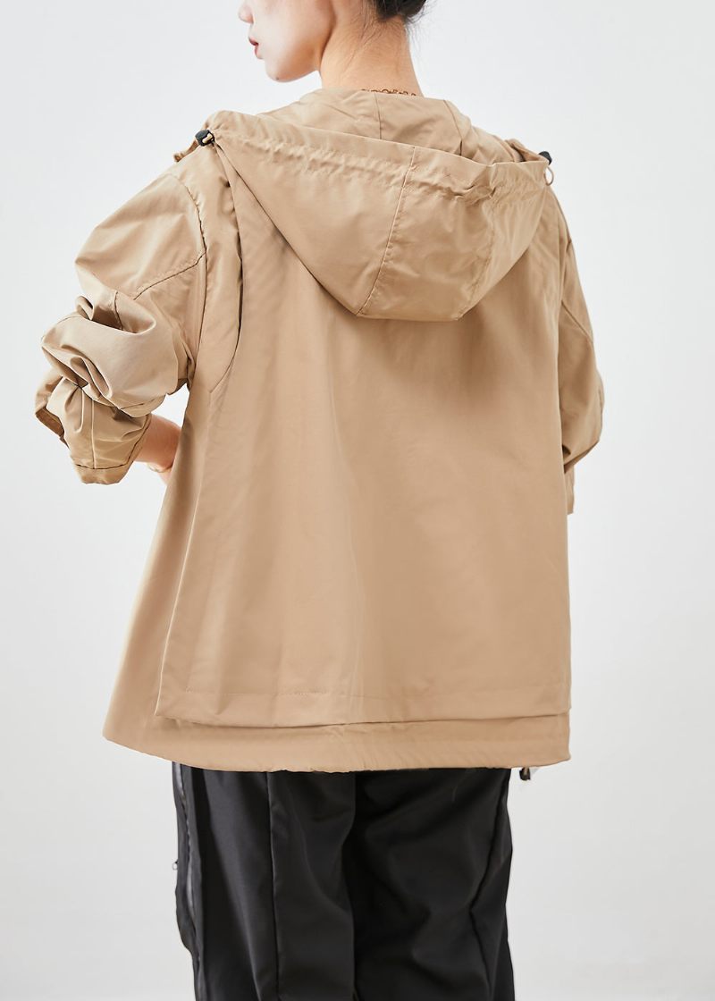 Fransk Khaki Hooded Oversized Cotton Coat Outwear Fall - Vinterkappor för kvinnor