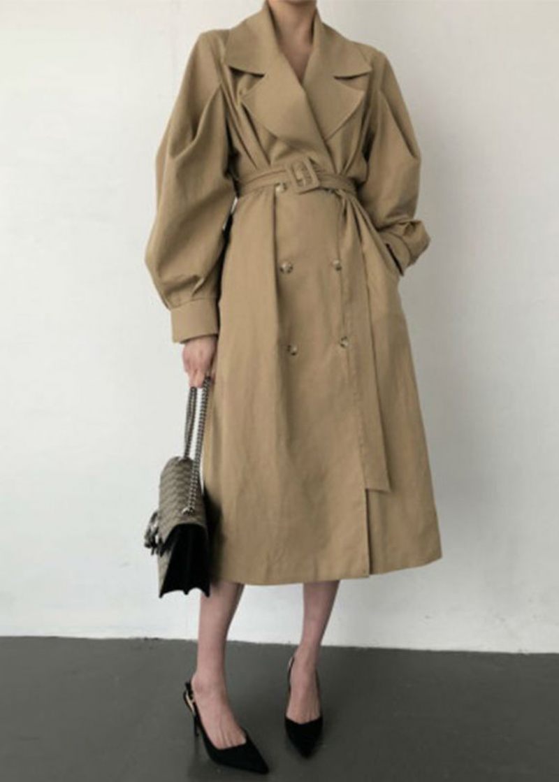 Fransk Khaki Oversized Double Breast Cotton Trench Coats Spring