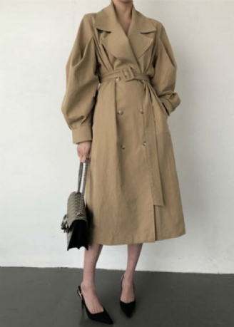 Fransk Khaki Oversized Double Breast Cotton Trench Coats Spring