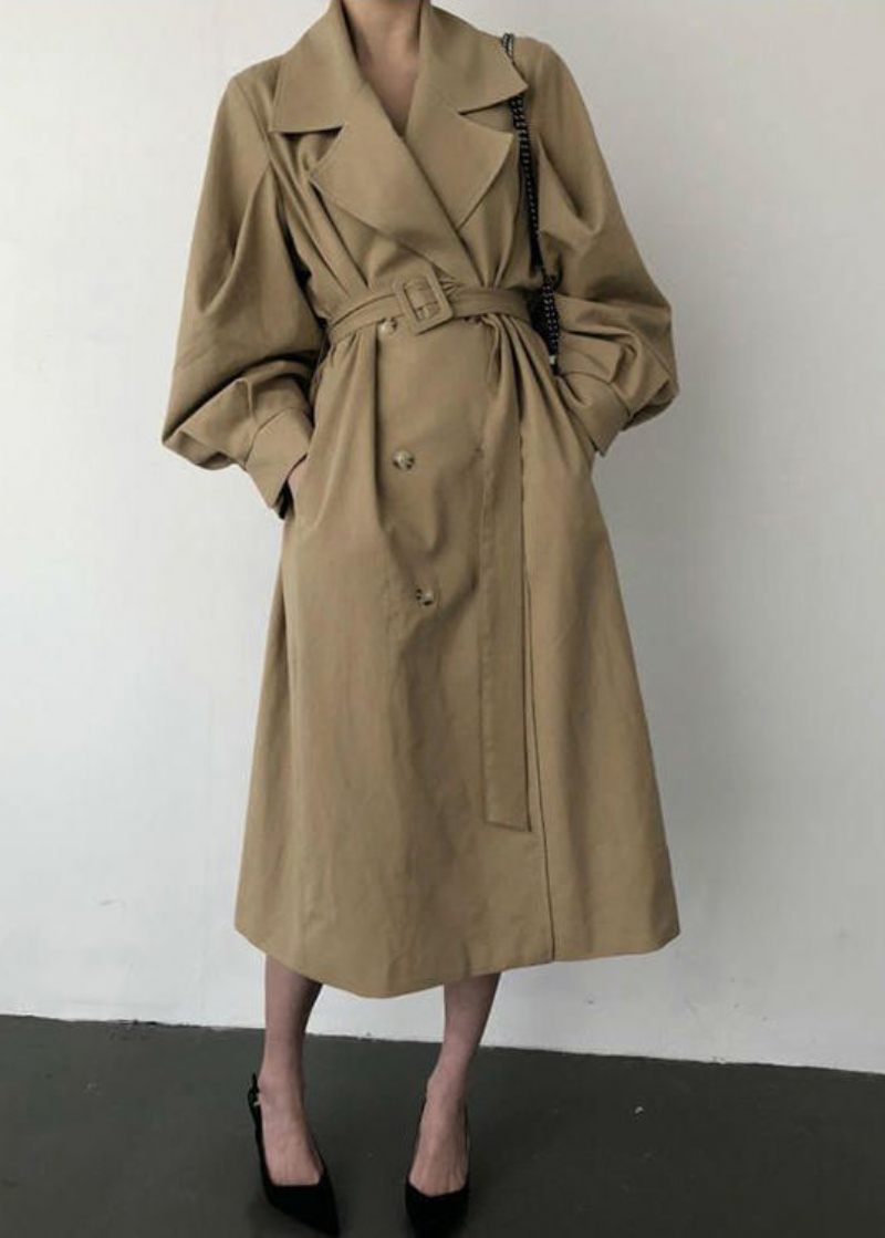 Fransk Khaki Oversized Double Breast Cotton Trench Coats Spring - Trenchcoats för kvinnor