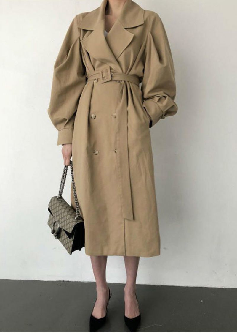 Fransk Khaki Oversized Double Breast Cotton Trench Coats Spring - Trenchcoats för kvinnor