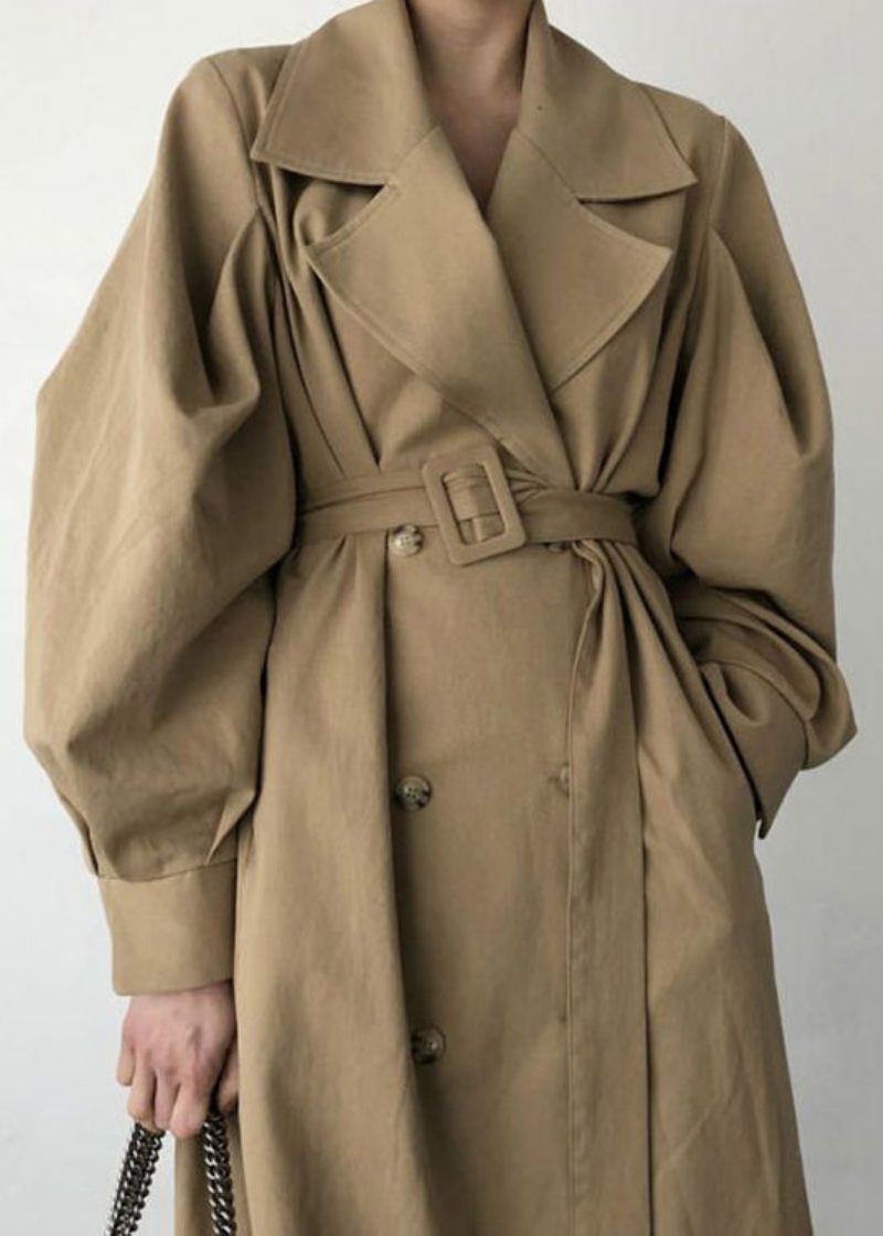 Fransk Khaki Oversized Double Breast Cotton Trench Coats Spring - Trenchcoats för kvinnor