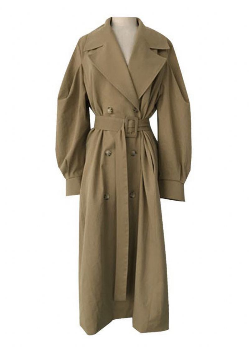 Fransk Khaki Oversized Double Breast Cotton Trench Coats Spring - Trenchcoats för kvinnor