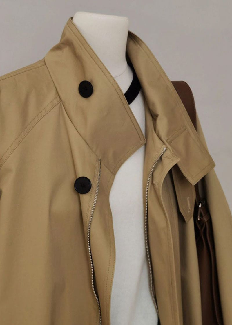 Fransk Khaki Peter Pan Krage Dragkedja Patchwork Trench Coats Långärmad - Trenchcoats för kvinnor