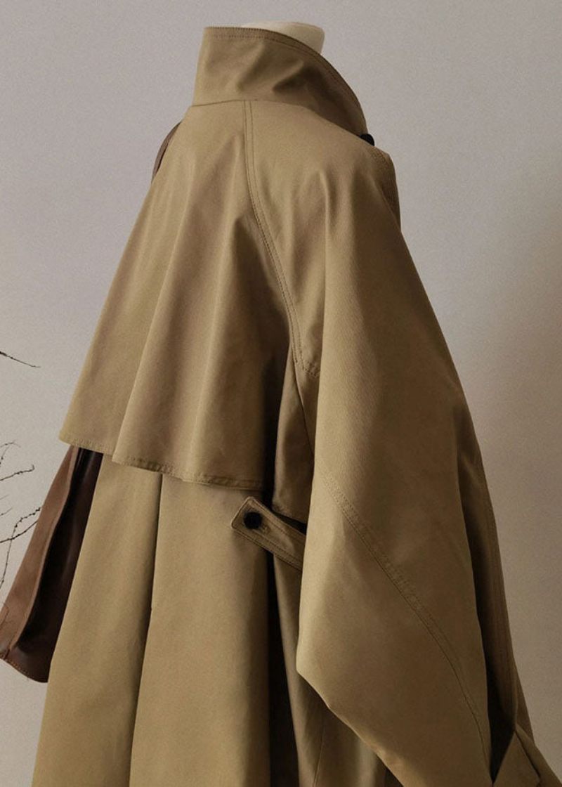 Fransk Khaki Peter Pan Krage Dragkedja Patchwork Trench Coats Långärmad - Trenchcoats för kvinnor