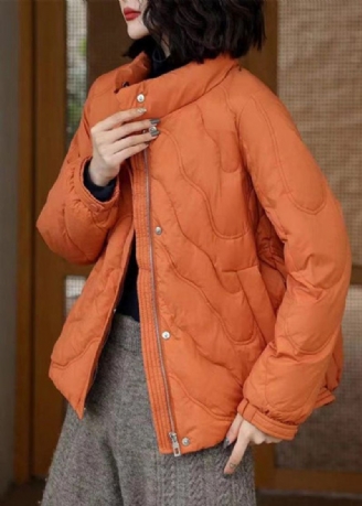 Fransk Orange Stativ Krage Zip Up Duck Dunjackor Vinter