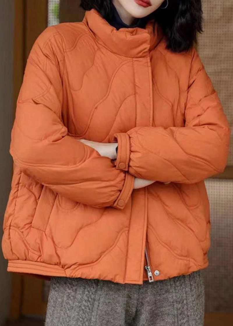 Fransk Orange Stativ Krage Zip Up Duck Dunjackor Vinter - Dunjackor för kvinnor