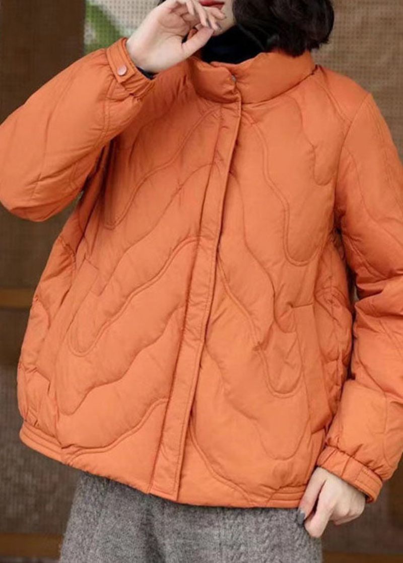 Fransk Orange Stativ Krage Zip Up Duck Dunjackor Vinter - Dunjackor för kvinnor