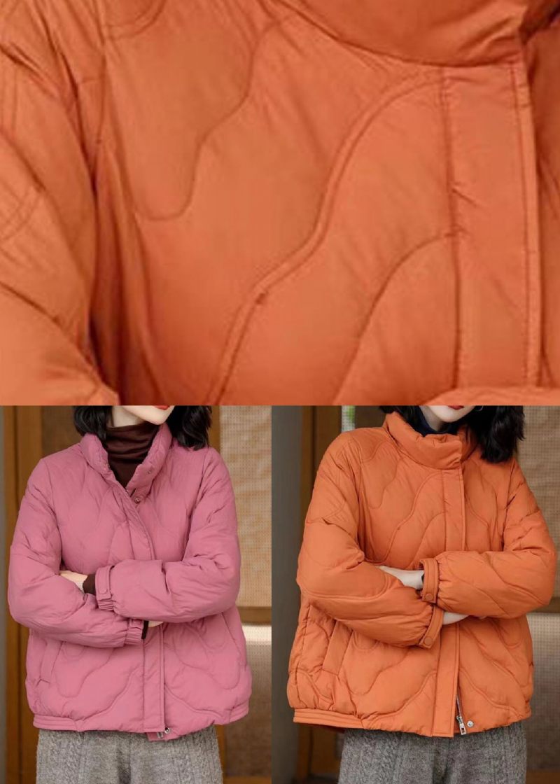 Fransk Orange Stativ Krage Zip Up Duck Dunjackor Vinter - Dunjackor för kvinnor