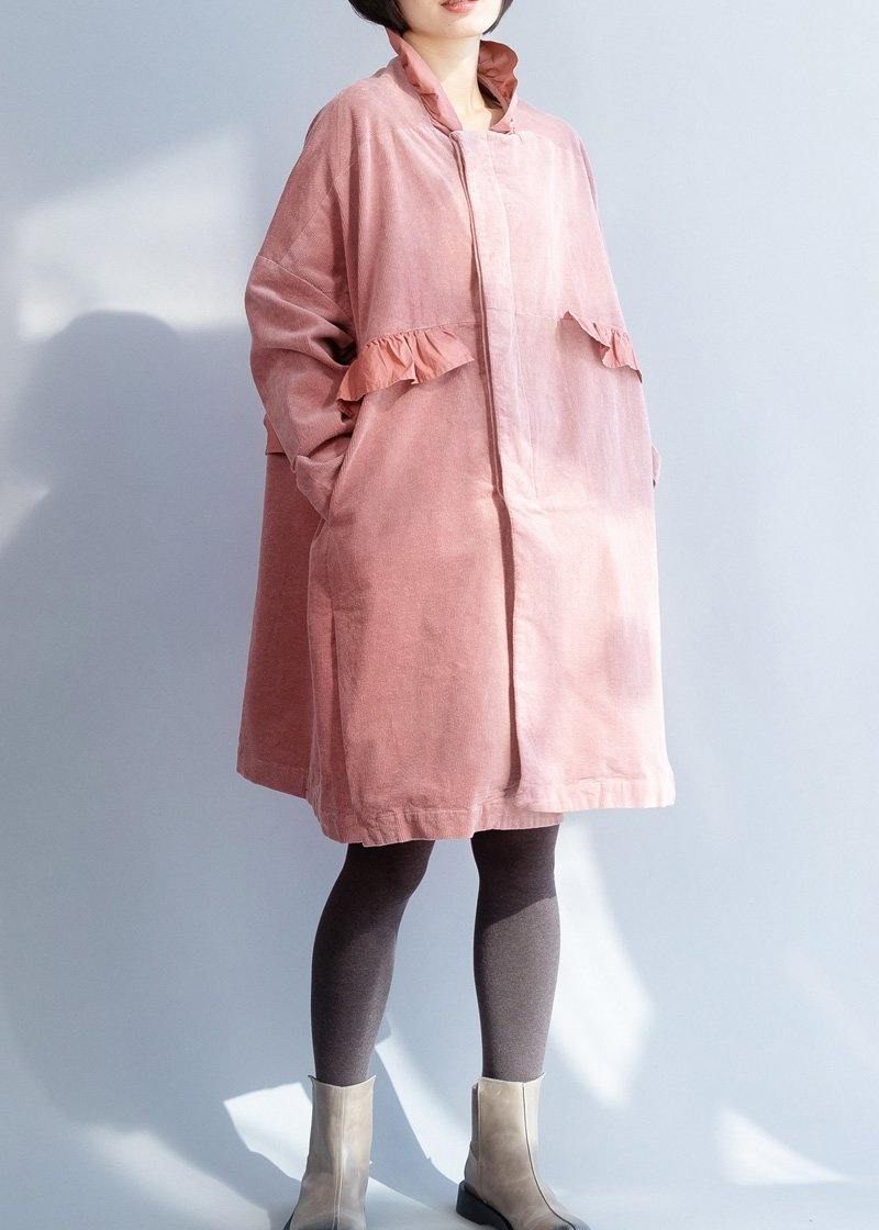 Fransk Rosa Fashion Trenchcoat Att Sy Jackor Med Volangkrage I Sidan - Rosa