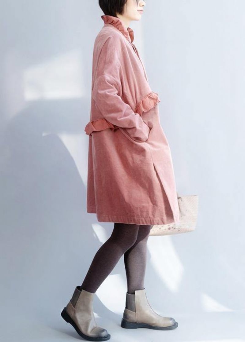 Fransk Rosa Fashion Trenchcoat Att Sy Jackor Med Volangkrage I Sidan - Rosa