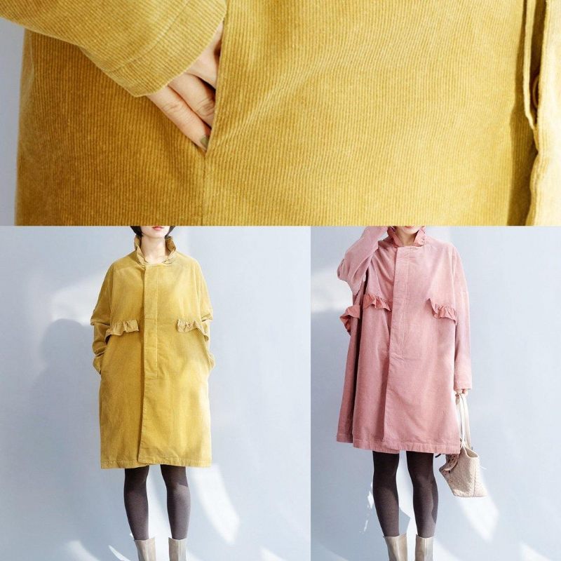 Fransk Rosa Fashion Trenchcoat Att Sy Jackor Med Volangkrage I Sidan - Rosa